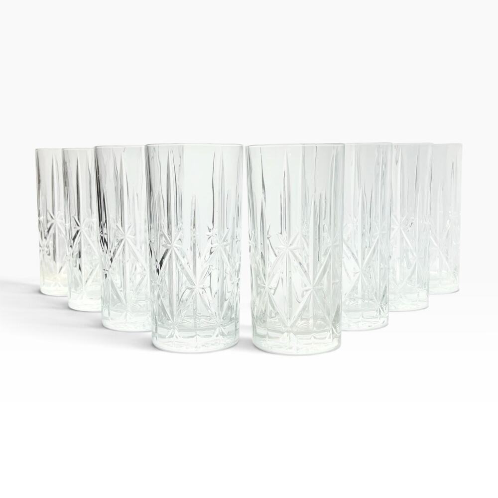 Waterford (Marquis) Sparkle” 8 Crystal Highball Tumbler Glasses 6 1/4” 16oz